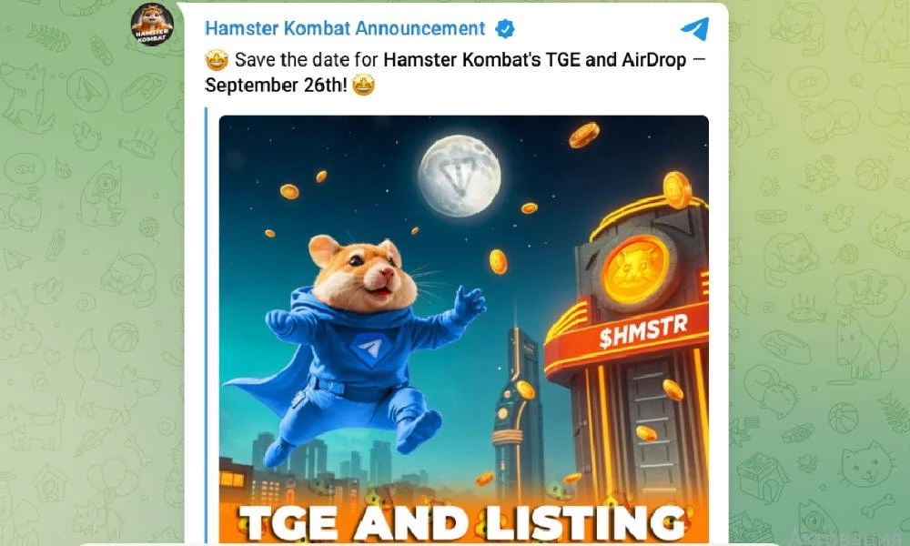 Hamster Kombat listingi haqida post. Foto: t.me/hamster_kombat